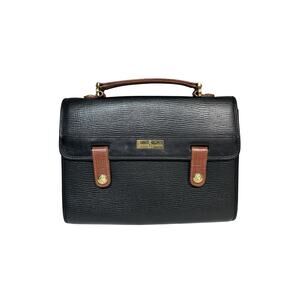 Philippe Charriol Paris Black Tan Leather Flap Clutch Top Carry Bag Vintage